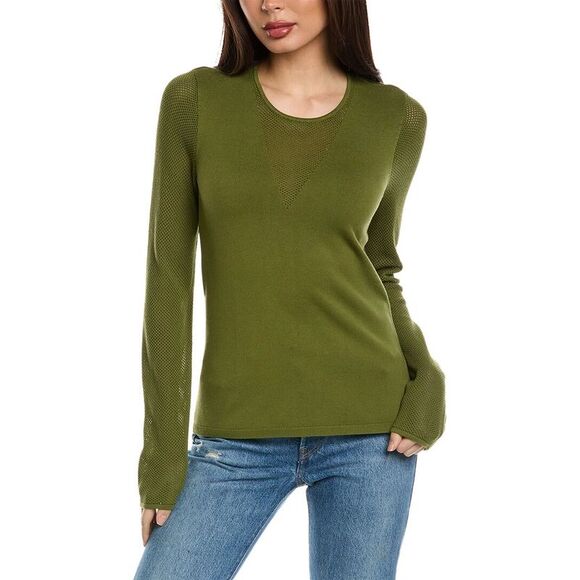 St. John WomensMesh Knit Sweater Green
